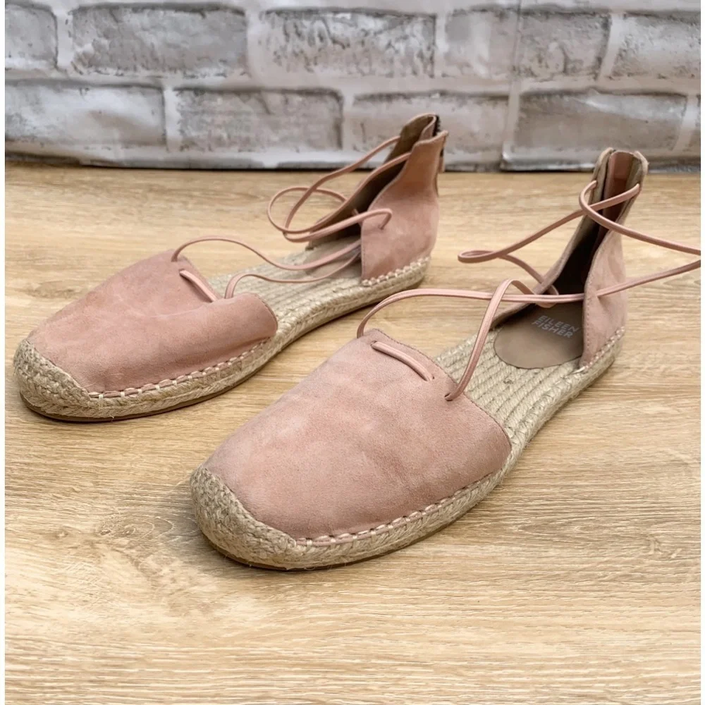 Eileen Fisher Suede Espadrilles Shoes 10 Zippered Jute D'Orsay Lee